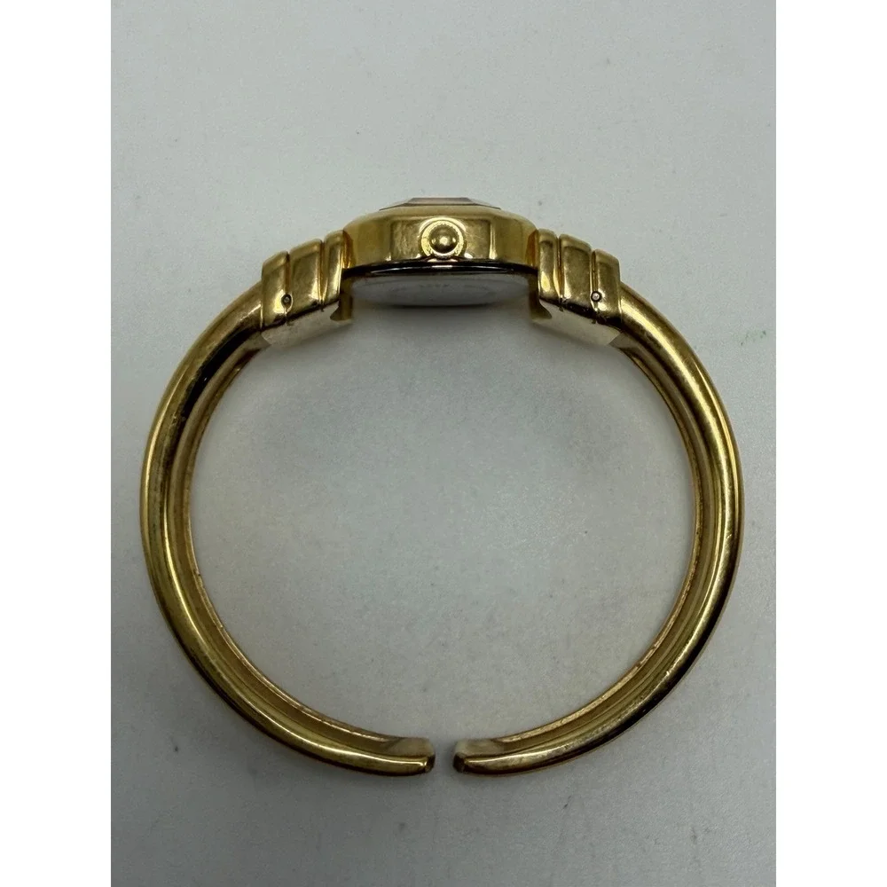 Pierre Jacquard New Battery Lady Cuff Watch Blue Faceted Dial Gold Tone 24MM 6